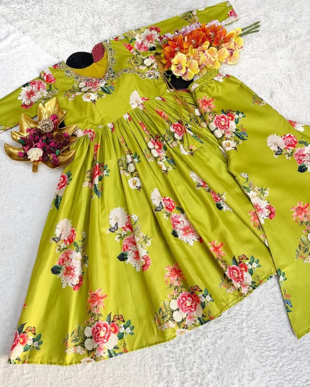 Celebrity Inspired Floral Anarkali Gown with Palazzo Set alternate view