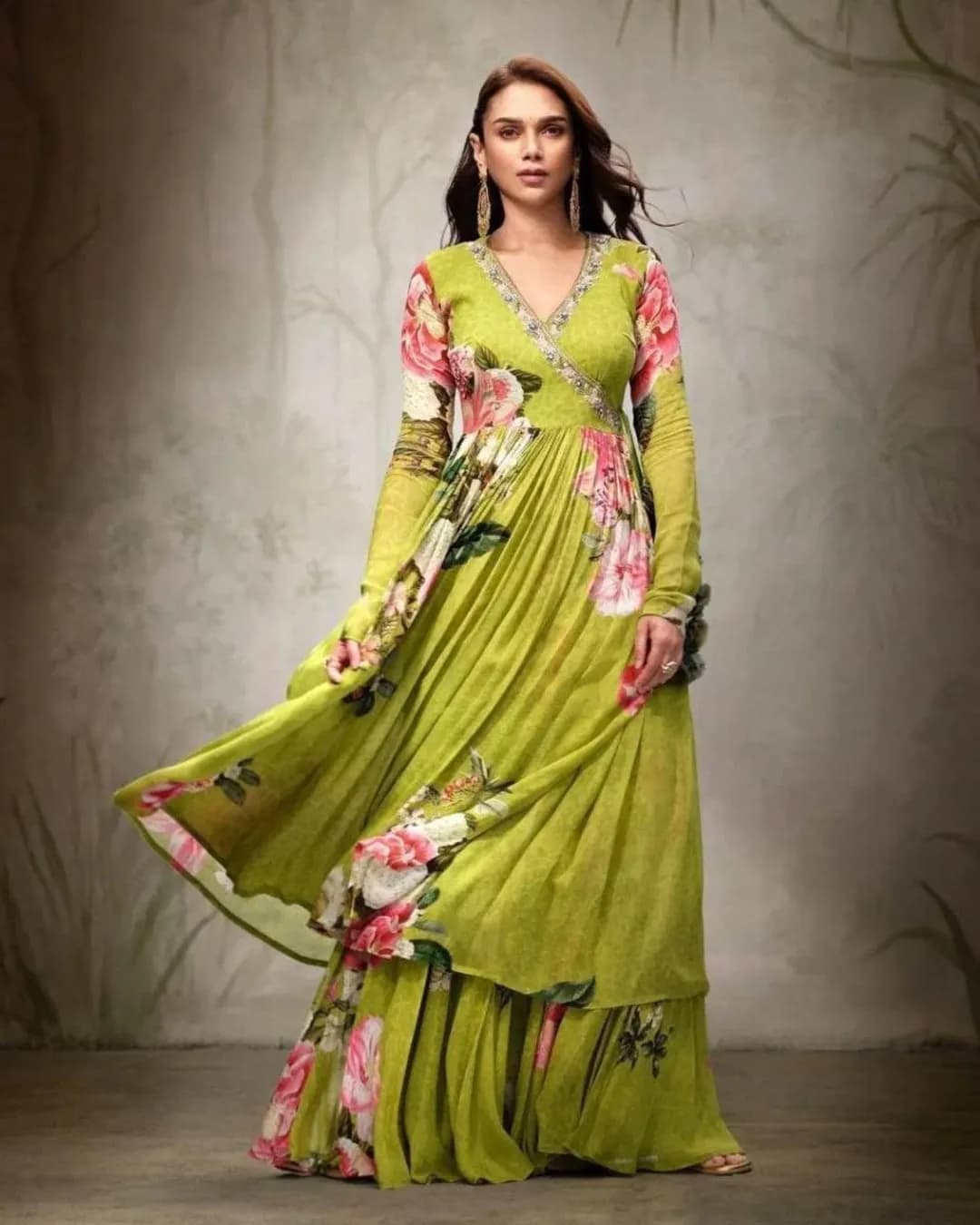 Celebrity Inspired Floral Anarkali Gown with Palazzo Set