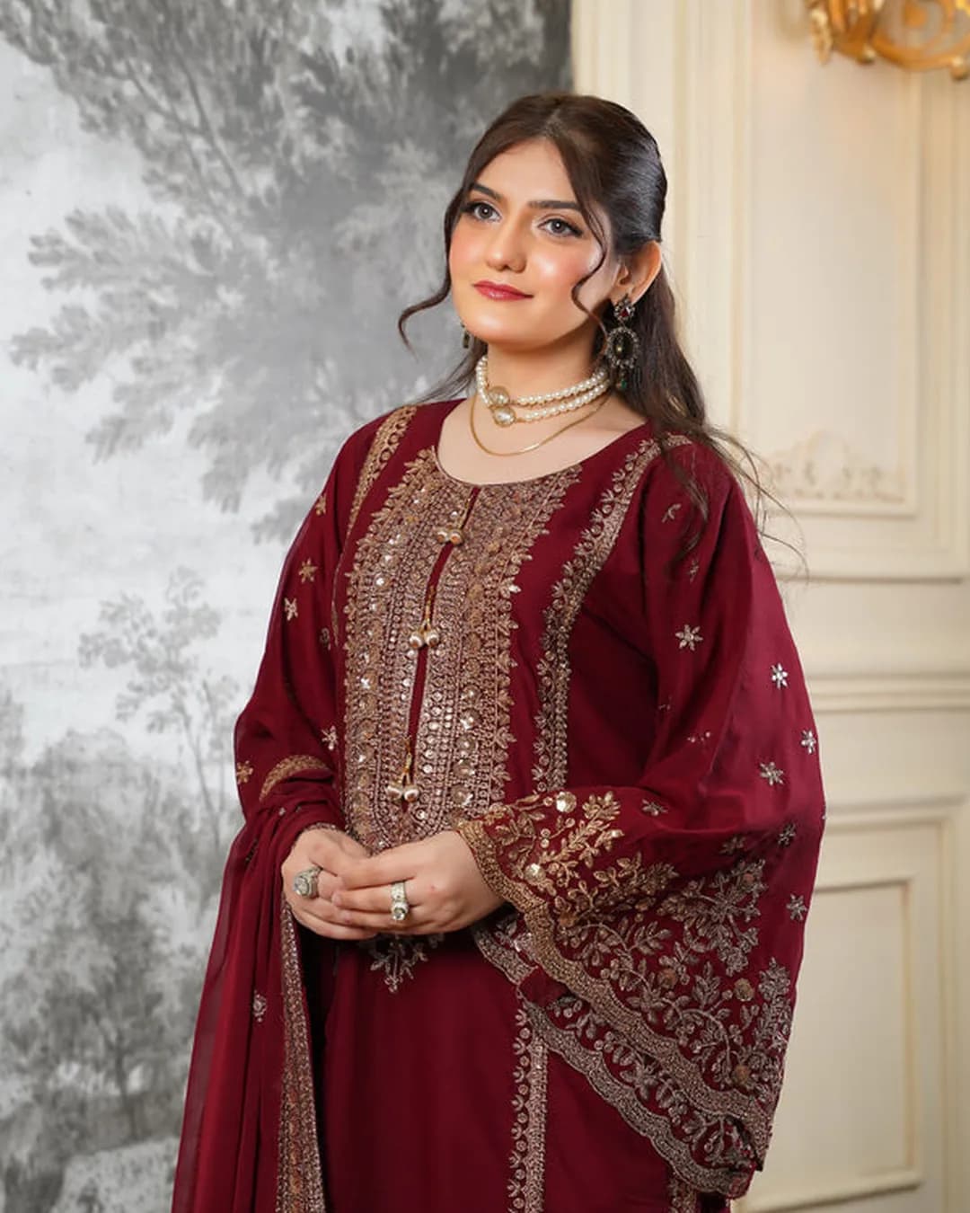 Fendy Silk Embroidered Top Sharara & Dupatta Set alternate view