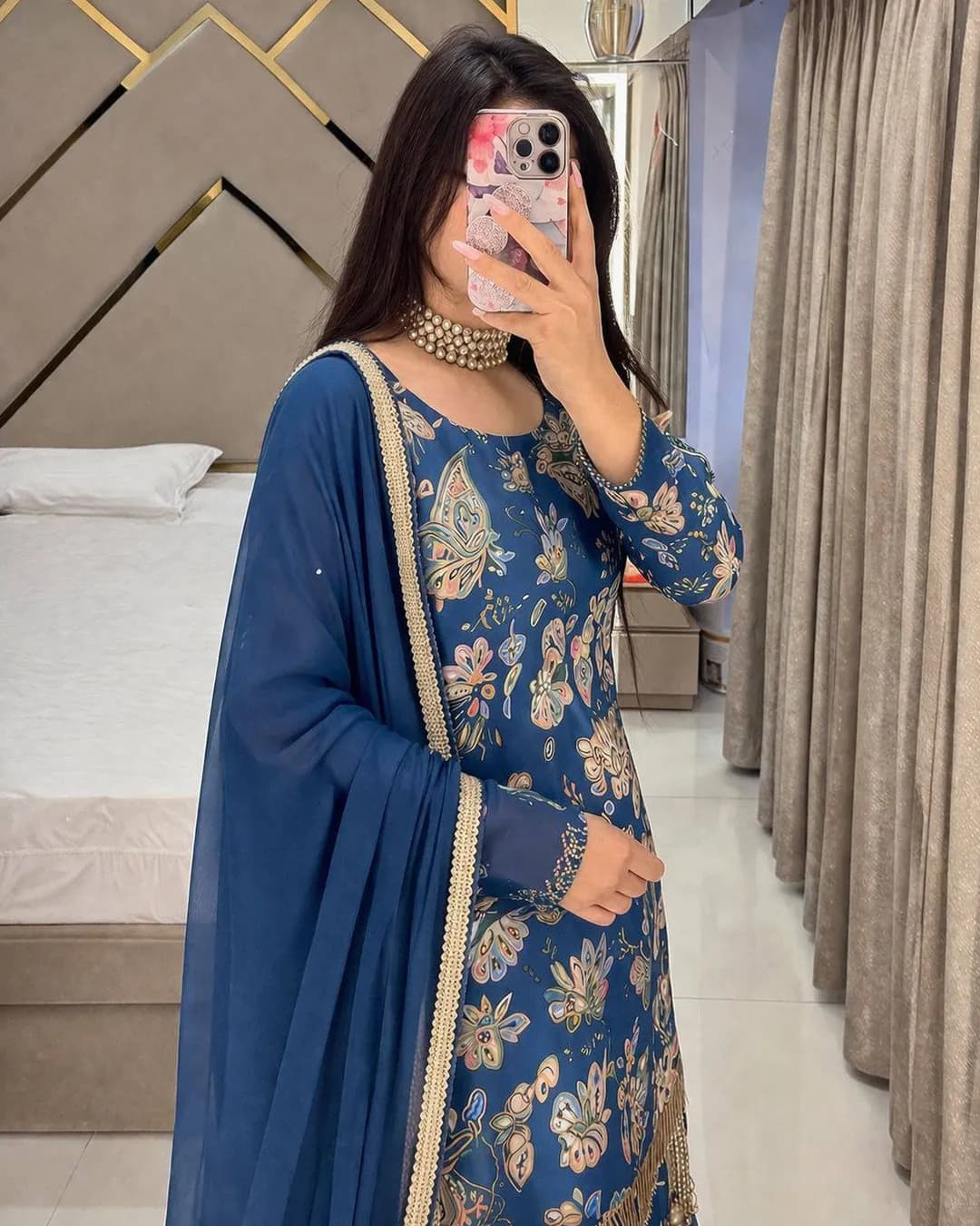 Muslin Cotton Floral Kurti Sharara Set with Dupatta alternate view