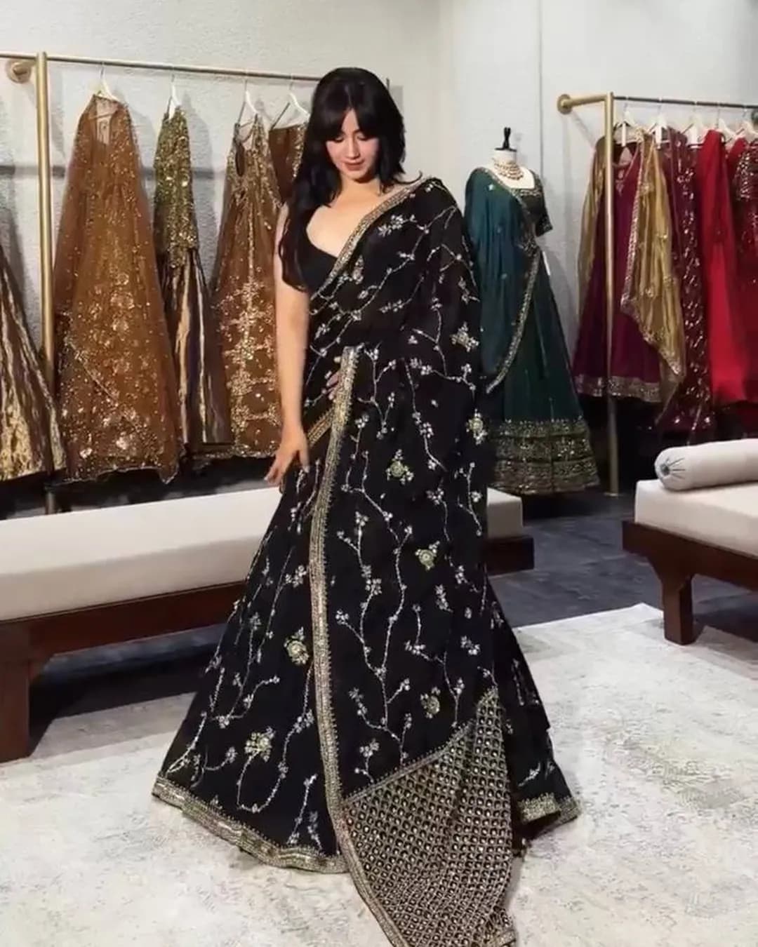 Heavy Boutique Designer Faux Georgette Lehenga Saree with Sequins Work Blouse & Lace Border Dupatta