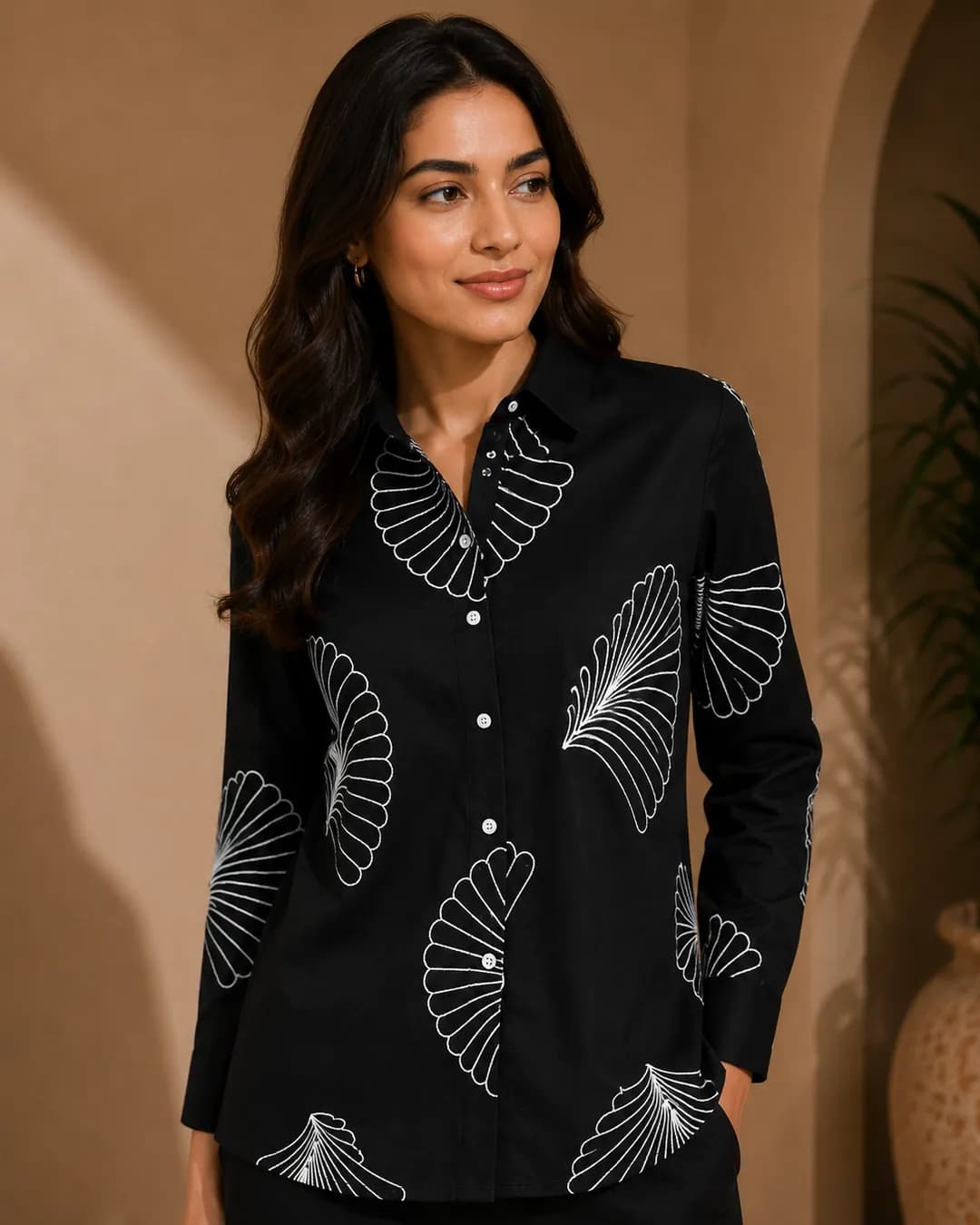 Women's Black Embroidered Linen Co-Ord Set alternate view