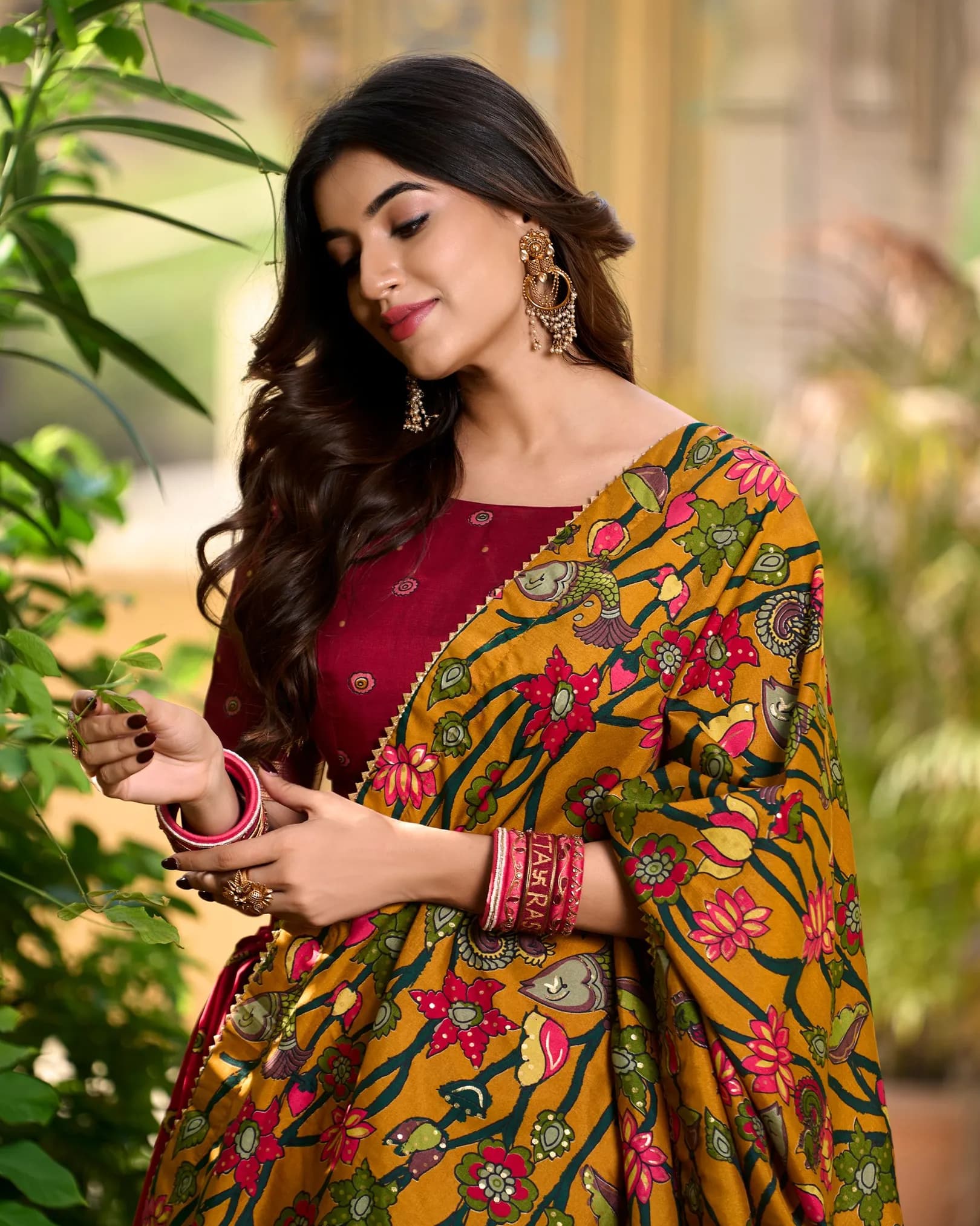 Women's Tussar Silk Kalamkari Print Lehenga Choli Set with Foil Work Border & Dupatta | Designer Ethnic Wear alternate view