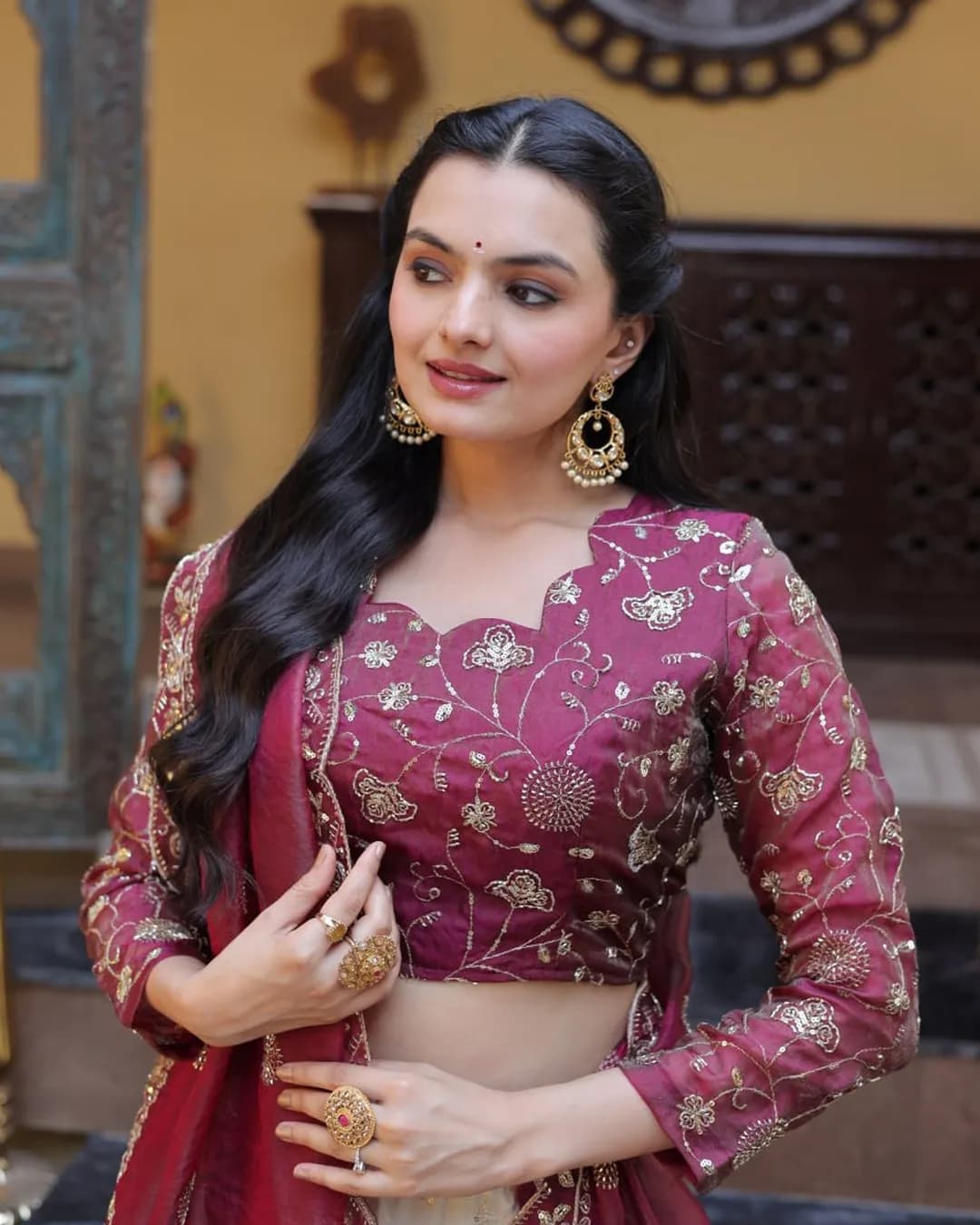 Women's Cosmos Embroidered Lehenga Choli with Sindoor Silk Dupatta alternate view