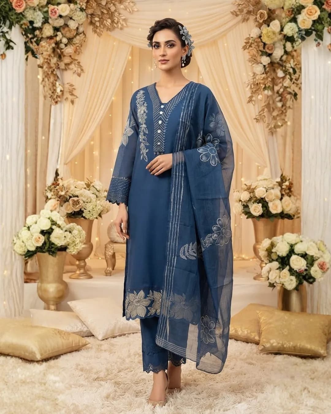 Women's Premium Cotton 60x60 Straight Kurta Pant & Mulmul Dupatta Set