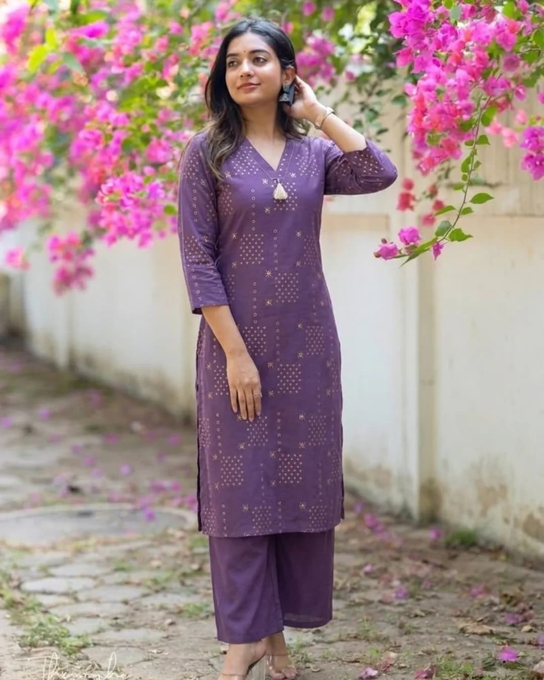 Women's Premium Cotton Co-Ord Set with V-Neck & Side Pocket
