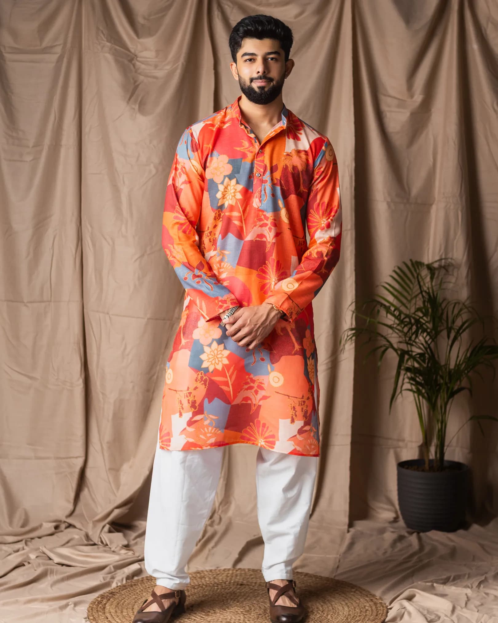 Premium Men’s Festive Wear Blended Linen Kurta with Cotton Bottom Set – Weaved Ethnic Collection