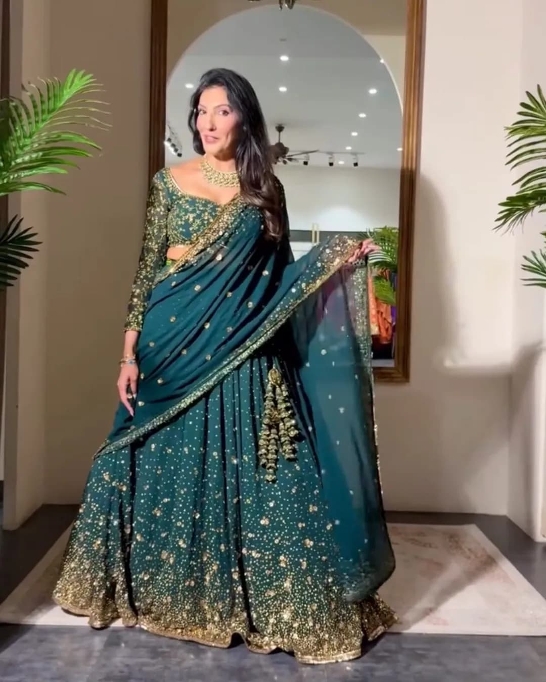 Latest Designer Premium Georgette Embroidered Sequins Lehenga with Heavy Cancan & Dupatta alternate view
