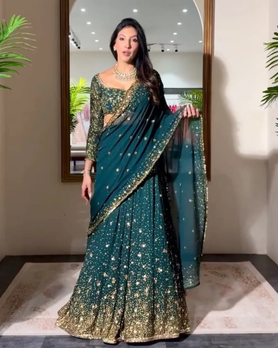 Latest Designer Premium Georgette Embroidered Sequins Lehenga with Heavy Cancan & Dupatta