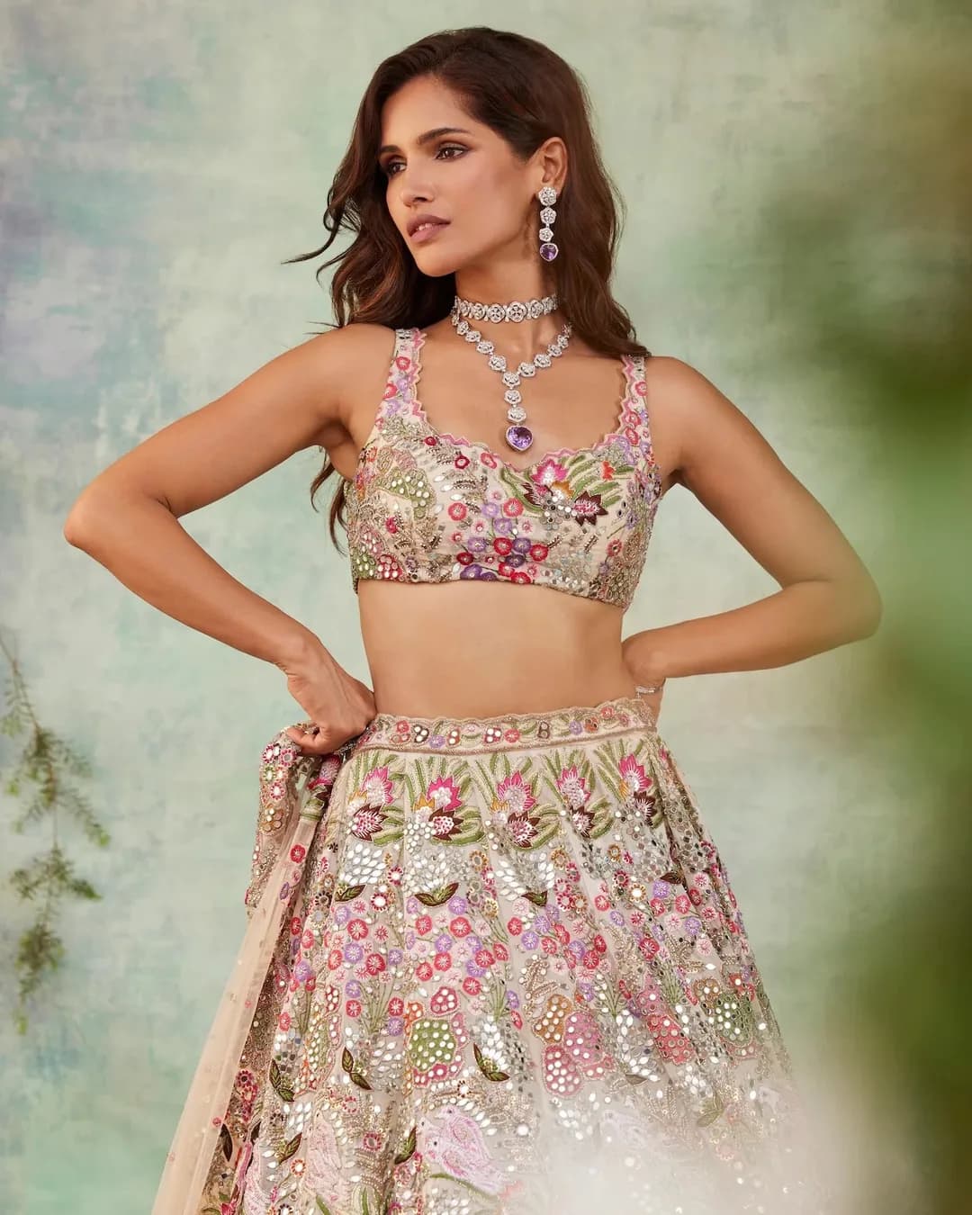 Garden of Elegance Faux Georgette Lehenga Set with Thread, Sequins & Zari Work alternate view
