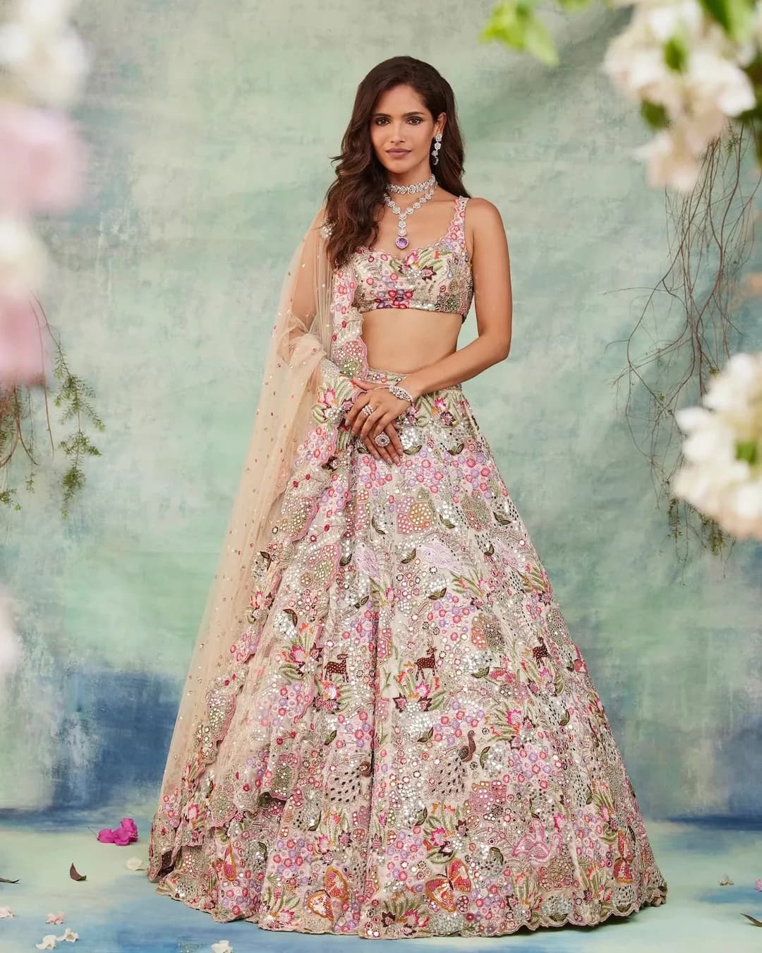 Garden of Elegance Faux Georgette Lehenga Set with Thread, Sequins & Zari Work