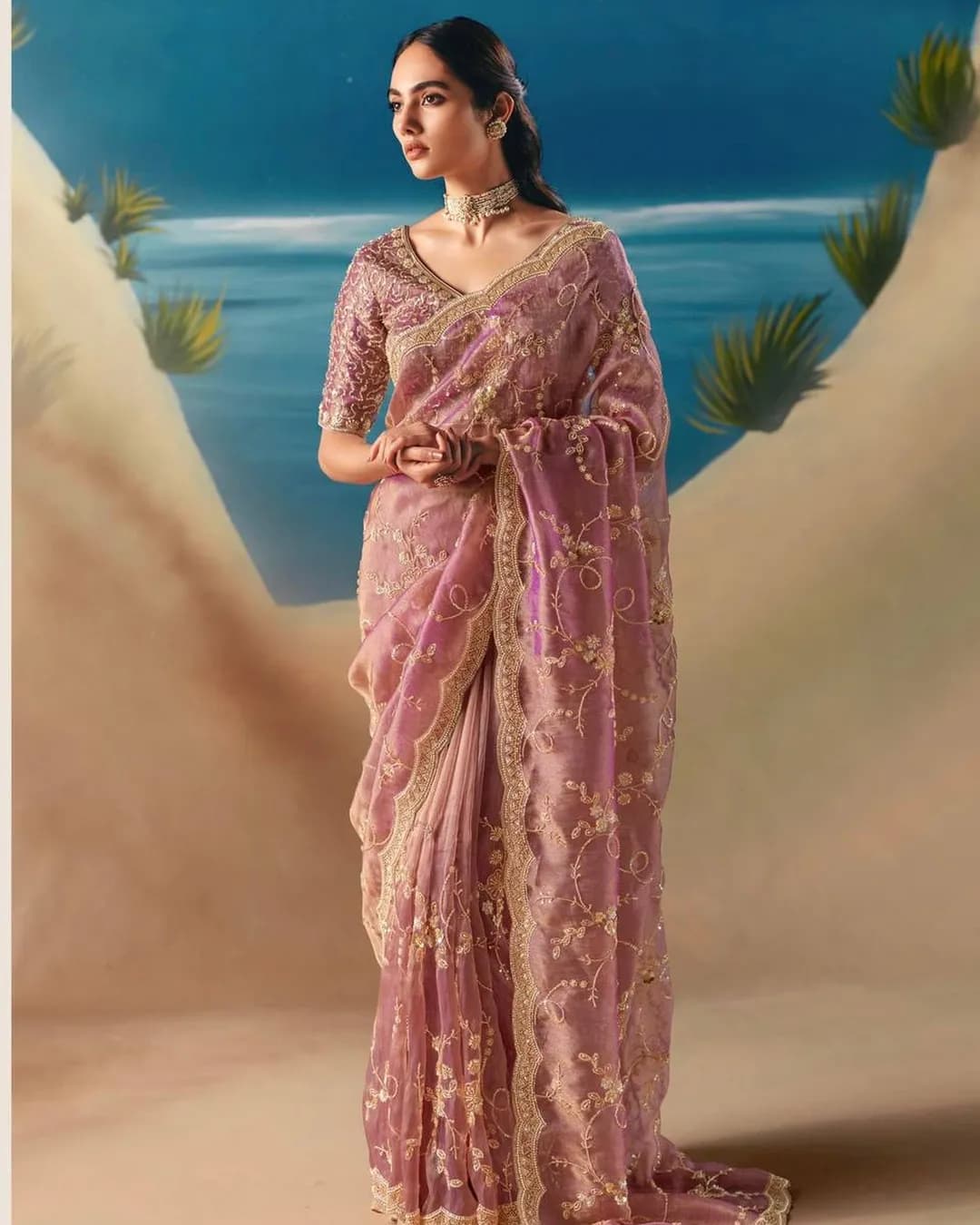 Premium Heavy Fendy Silk Beads & Sequin Work Saree