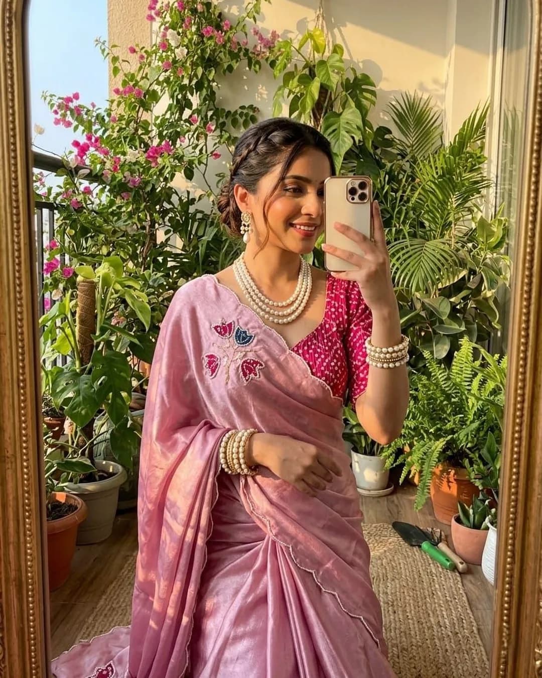 Premium Chinon Silk Hand Cutdana & Bandhni Butta Saree alternate view