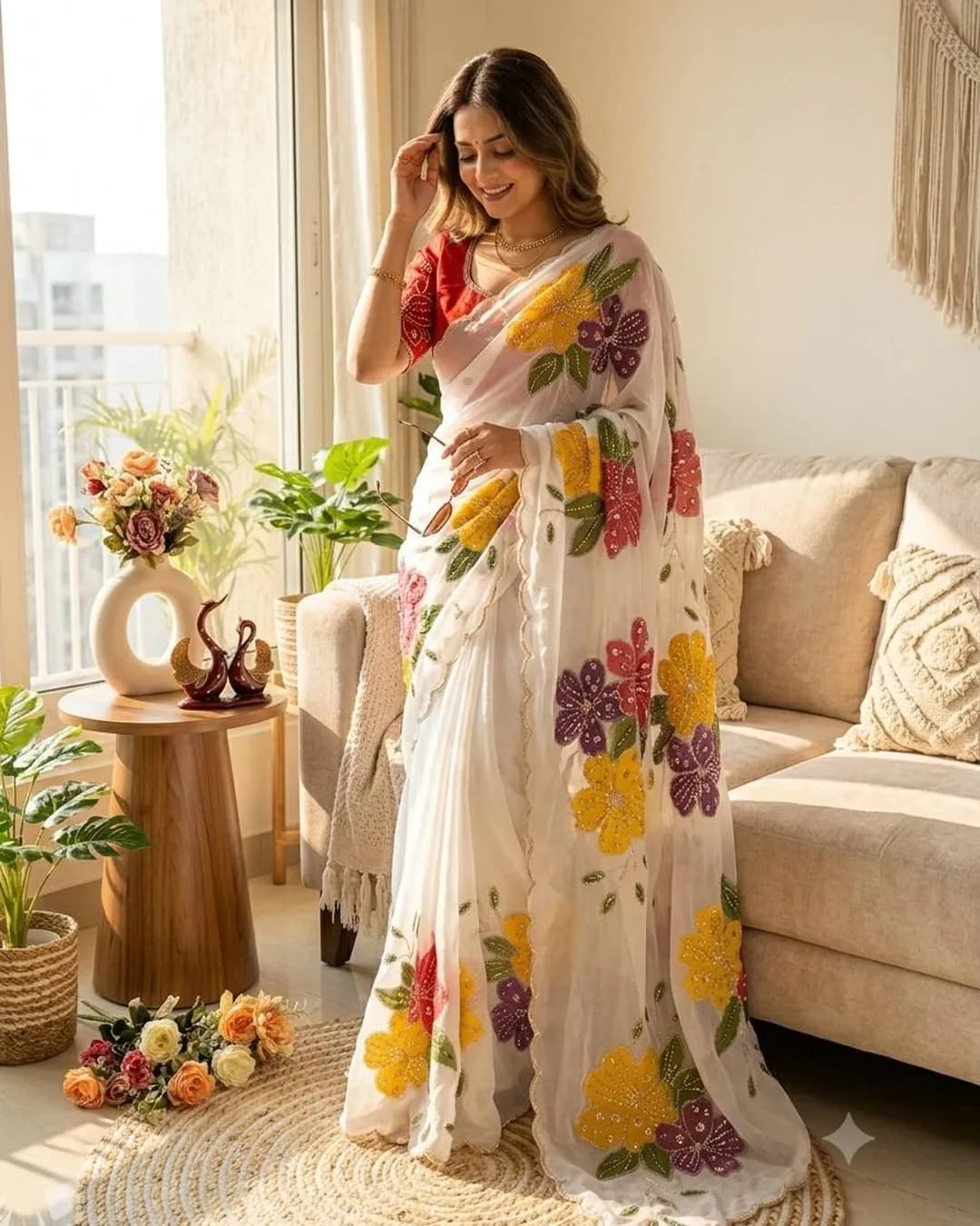 New Arrival – Premium Soft Tebby Silk Floral Hand Print Saree