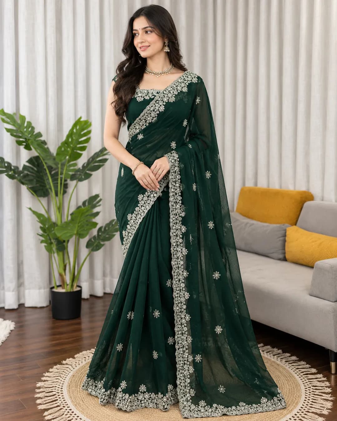 Designer Fendy Silk Beads & Sequin Work Saree – Elegance Redefined