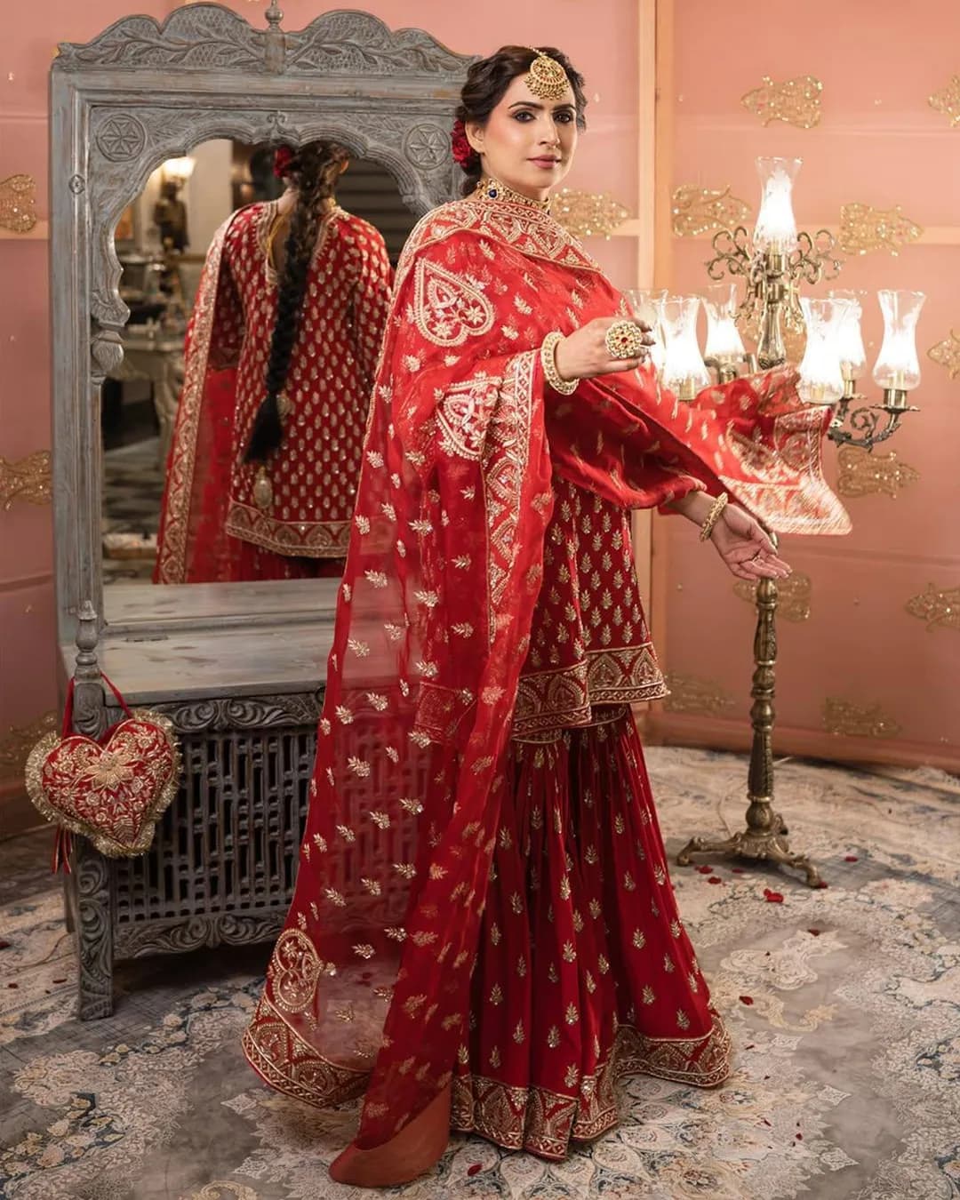 Premium Chinon Embroidered Kurti, Sharara & Dupatta Set